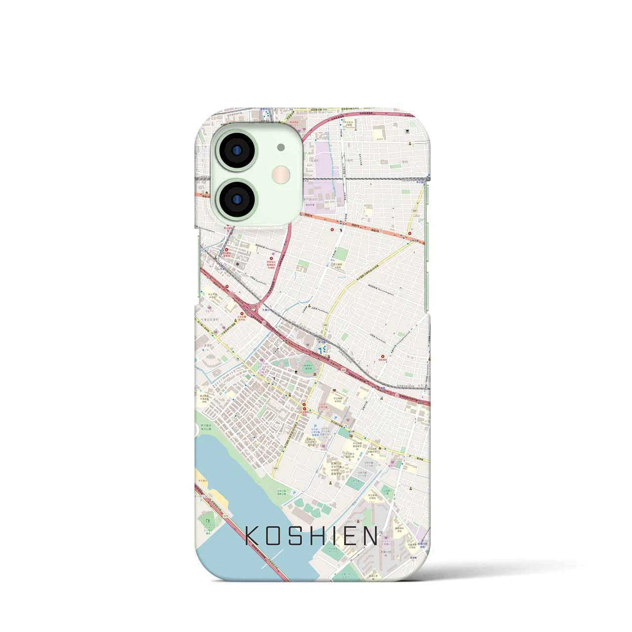【甲子園】地図柄iPhoneケース（バックカバータイプ・ナチュラル）iPhone 12 mini 用