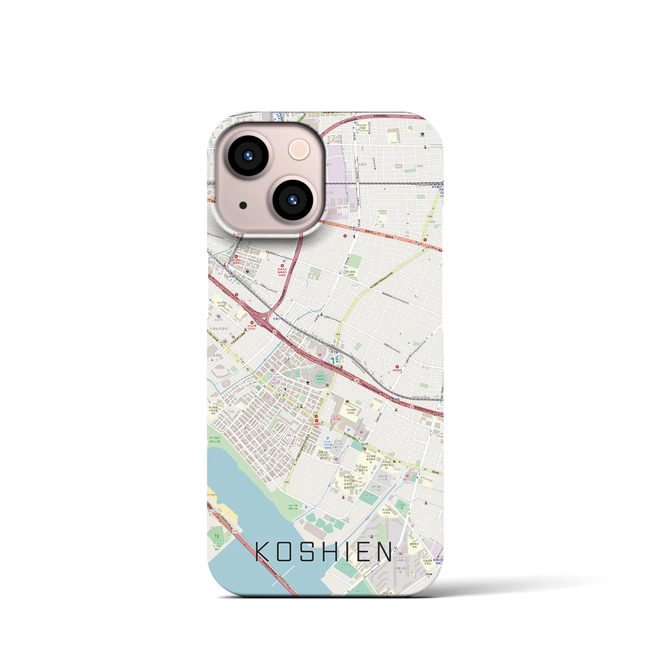 【甲子園】地図柄iPhoneケース（バックカバータイプ・ナチュラル）iPhone 13 mini 用