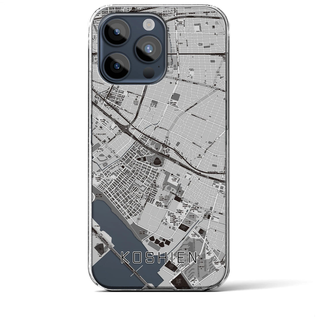 【甲子園】地図柄iPhoneケース（クリアタイプ・モノトーン）iPhone 15 Pro Max 用