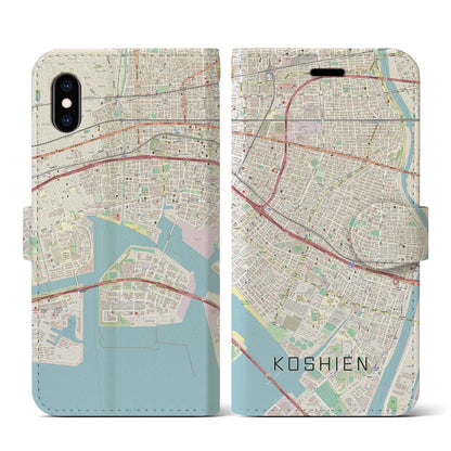 【甲子園（兵庫県）】地図柄iPhoneケース（手帳タイプ）ナチュラル・iPhone XS / X 用