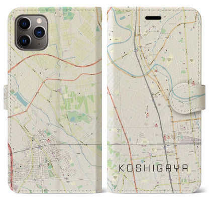 【越谷（埼玉県）】地図柄iPhoneケース（手帳タイプ）ナチュラル・iPhone 11 Pro Max 用