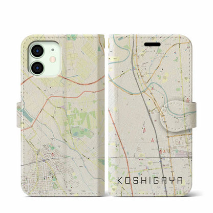 【越谷（埼玉県）】地図柄iPhoneケース（手帳タイプ）ナチュラル・iPhone 12 mini 用