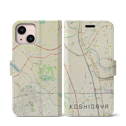 【越谷（埼玉県）】地図柄iPhoneケース（手帳タイプ）ナチュラル・iPhone 13 mini 用