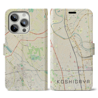 【越谷（埼玉県）】地図柄iPhoneケース（手帳タイプ）ナチュラル・iPhone 15 Pro 用