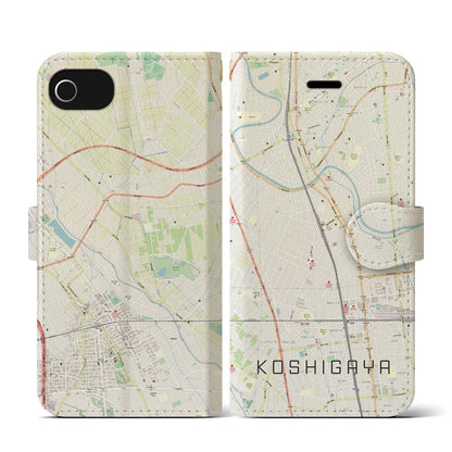 【越谷（埼玉県）】地図柄iPhoneケース（手帳タイプ）ナチュラル・iPhone SE（第3 / 第2世代） / 8 / 7 / 6s / 6 用