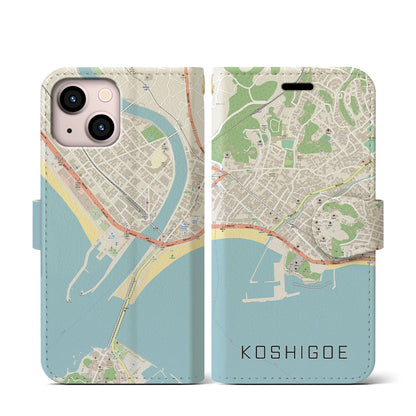 【腰越（神奈川県）】地図柄iPhoneケース（手帳タイプ）ナチュラル・iPhone 13 mini 用