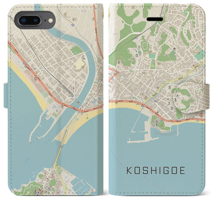 【腰越（神奈川県）】地図柄iPhoneケース（手帳タイプ）ナチュラル・iPhone 8Plus /7Plus / 6sPlus / 6Plus 用