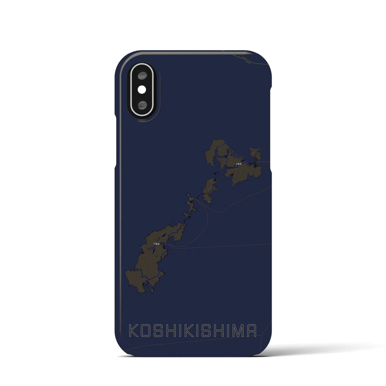 【甑島】地図柄iPhoneケース（バックカバータイプ・ブラック）iPhone XS / X 用