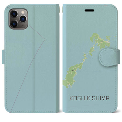 【甑島（鹿児島県）】地図柄iPhoneケース（手帳タイプ）ナチュラル・iPhone 11 Pro Max 用