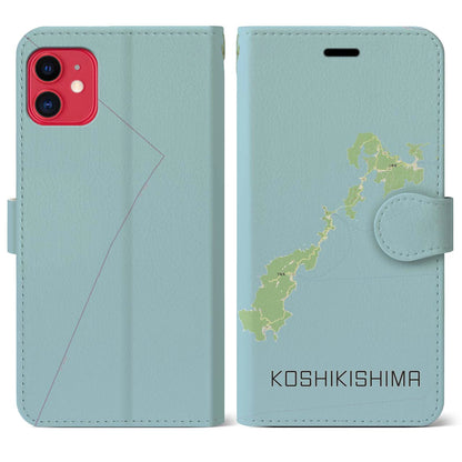 【甑島（鹿児島県）】地図柄iPhoneケース（手帳タイプ）ナチュラル・iPhone 11 用