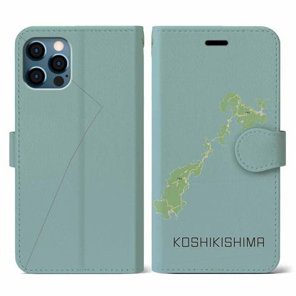 【甑島（鹿児島県）】地図柄iPhoneケース（手帳タイプ）ナチュラル・iPhone 12 / 12 Pro 用