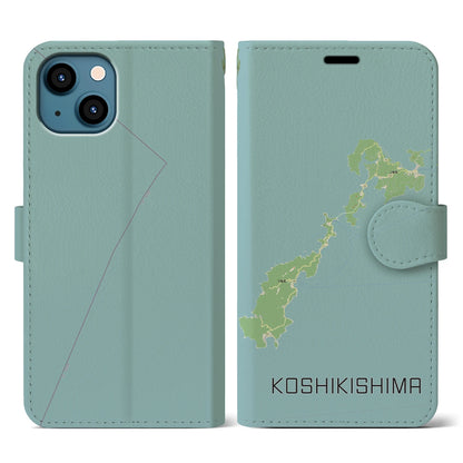 【甑島（鹿児島県）】地図柄iPhoneケース（手帳タイプ）ナチュラル・iPhone 13 用