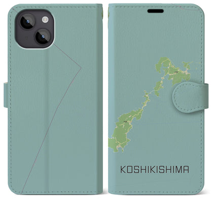 【甑島（鹿児島県）】地図柄iPhoneケース（手帳タイプ）ナチュラル・iPhone 14 Plus 用