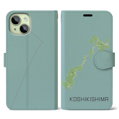 【甑島（鹿児島県）】地図柄iPhoneケース（手帳タイプ）ナチュラル・iPhone 15 用