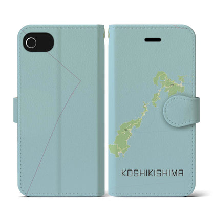 【甑島（鹿児島県）】地図柄iPhoneケース（手帳タイプ）ナチュラル・iPhone SE（第3 / 第2世代） / 8 / 7 / 6s / 6 用