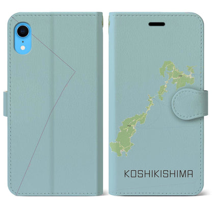 【甑島（鹿児島県）】地図柄iPhoneケース（手帳タイプ）ナチュラル・iPhone XR 用