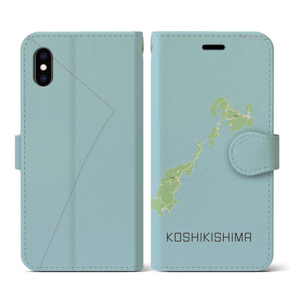 【甑島（鹿児島県）】地図柄iPhoneケース（手帳タイプ）ナチュラル・iPhone XS / X 用