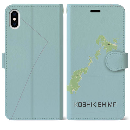 【甑島（鹿児島県）】地図柄iPhoneケース（手帳タイプ）ナチュラル・iPhone XS Max 用