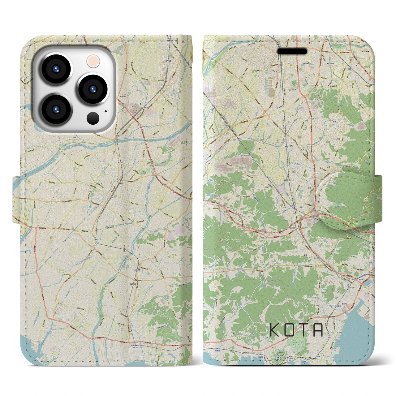 【幸田】地図柄iPhoneケース（手帳両面タイプ・ナチュラル）iPhone 13 Pro 用
