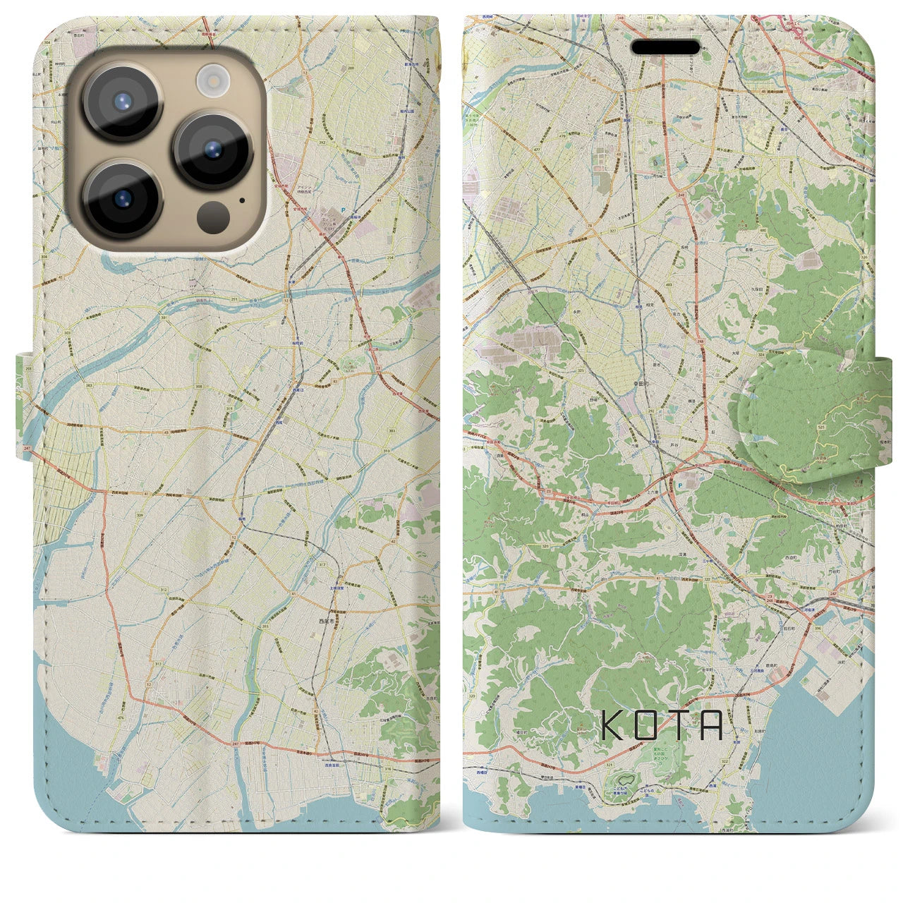 【幸田】地図柄iPhoneケース（手帳両面タイプ・ナチュラル）iPhone 14 Pro Max 用