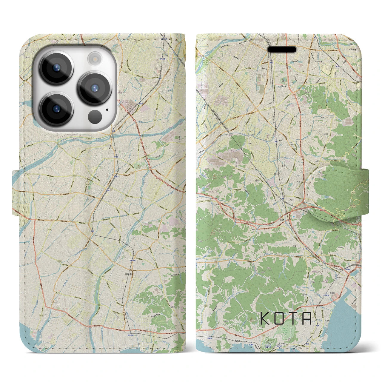 【幸田】地図柄iPhoneケース（手帳両面タイプ・ナチュラル）iPhone 14 Pro 用