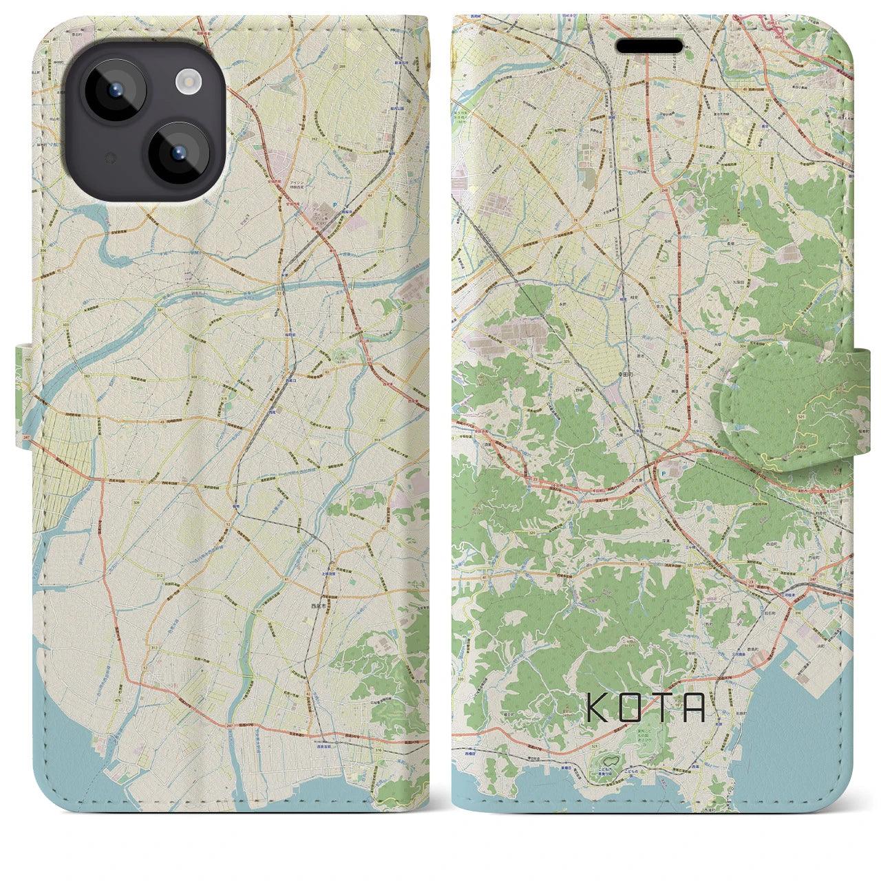 【幸田】地図柄iPhoneケース（手帳両面タイプ・ナチュラル）iPhone 14 Plus 用