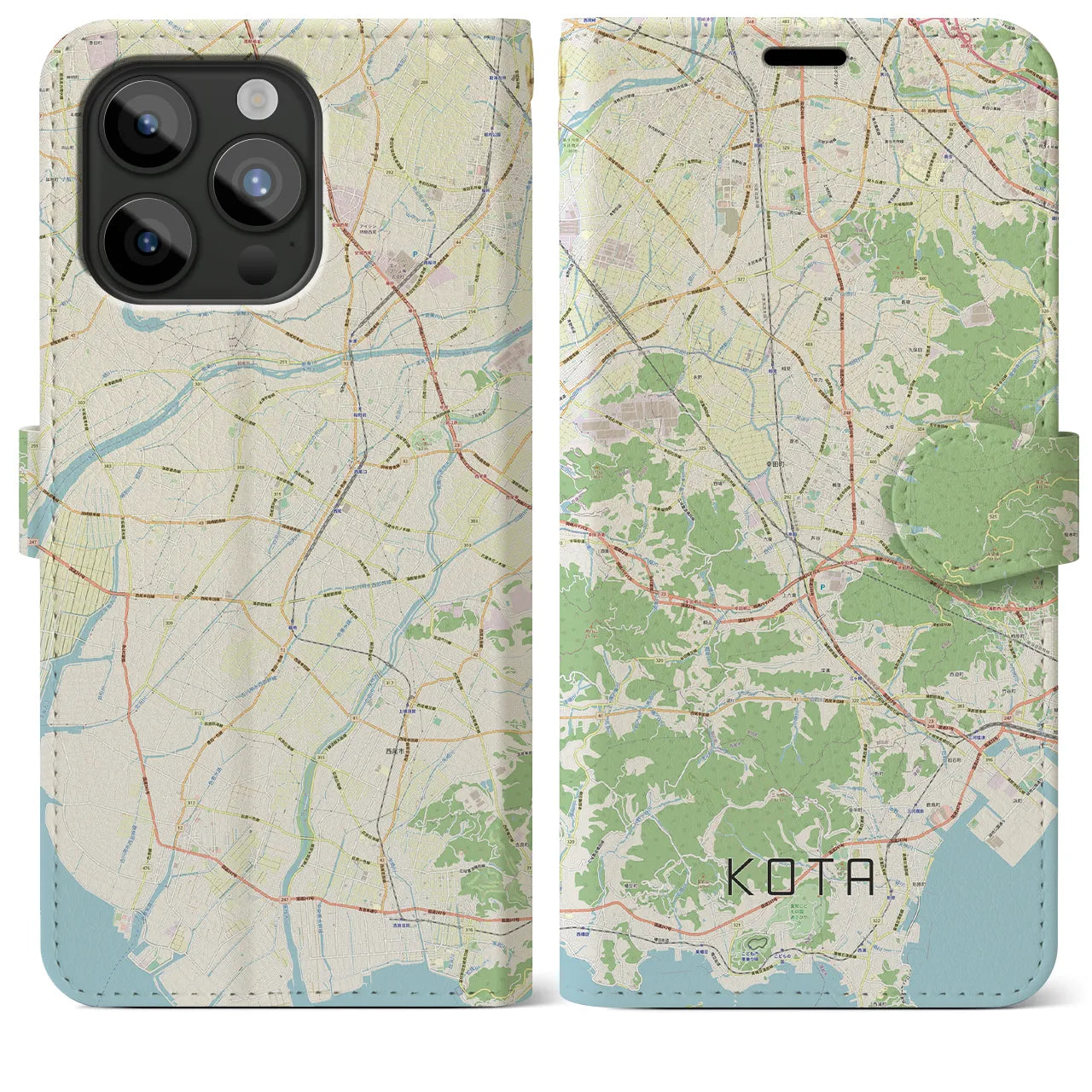 【幸田】地図柄iPhoneケース（手帳両面タイプ・ナチュラル）iPhone 15 Pro Max 用