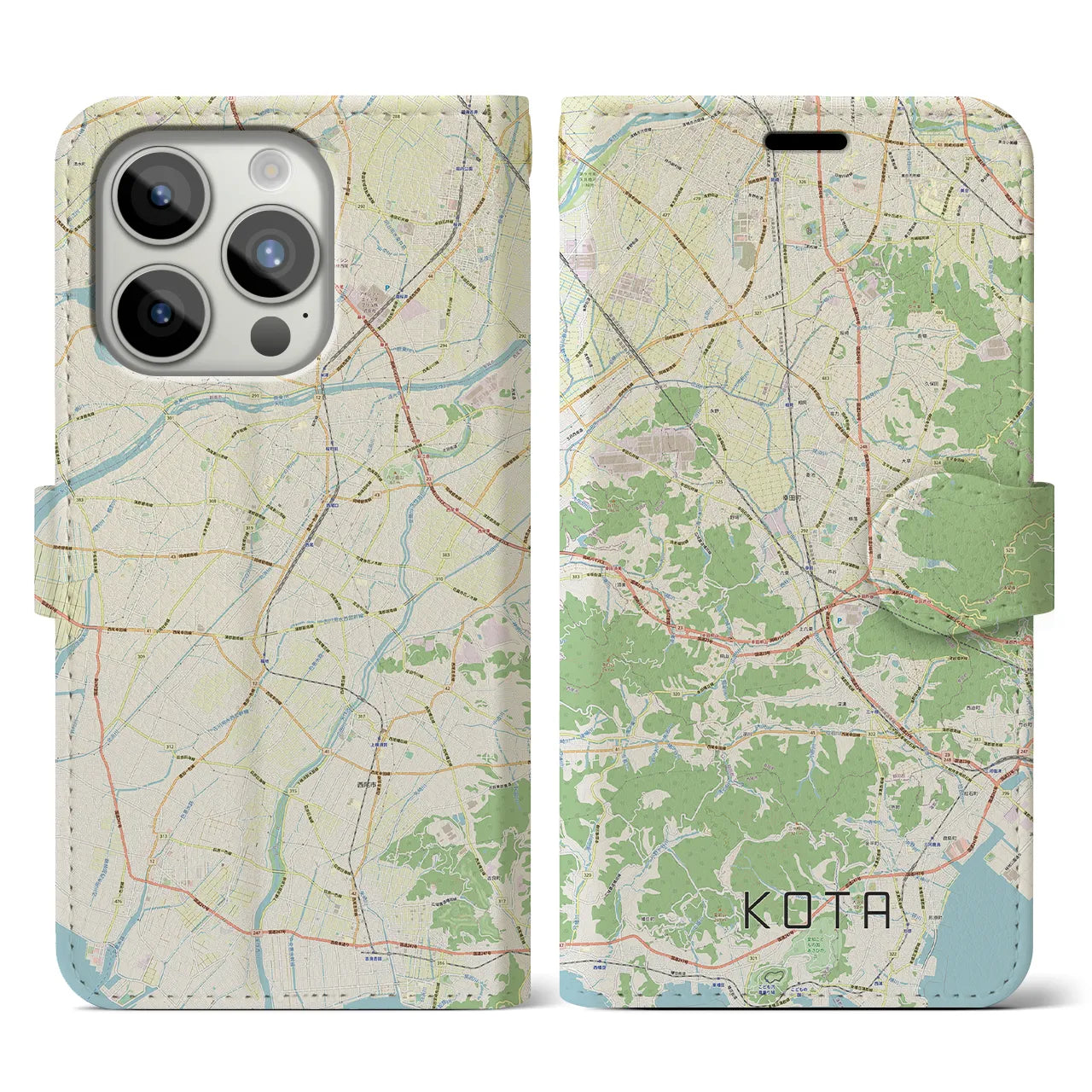 【幸田】地図柄iPhoneケース（手帳両面タイプ・ナチュラル）iPhone 15 Pro 用