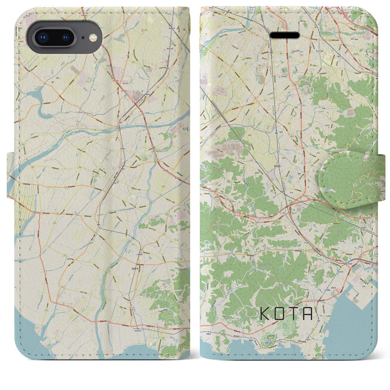 【幸田】地図柄iPhoneケース（手帳両面タイプ・ナチュラル）iPhone 8Plus /7Plus / 6sPlus / 6Plus 用