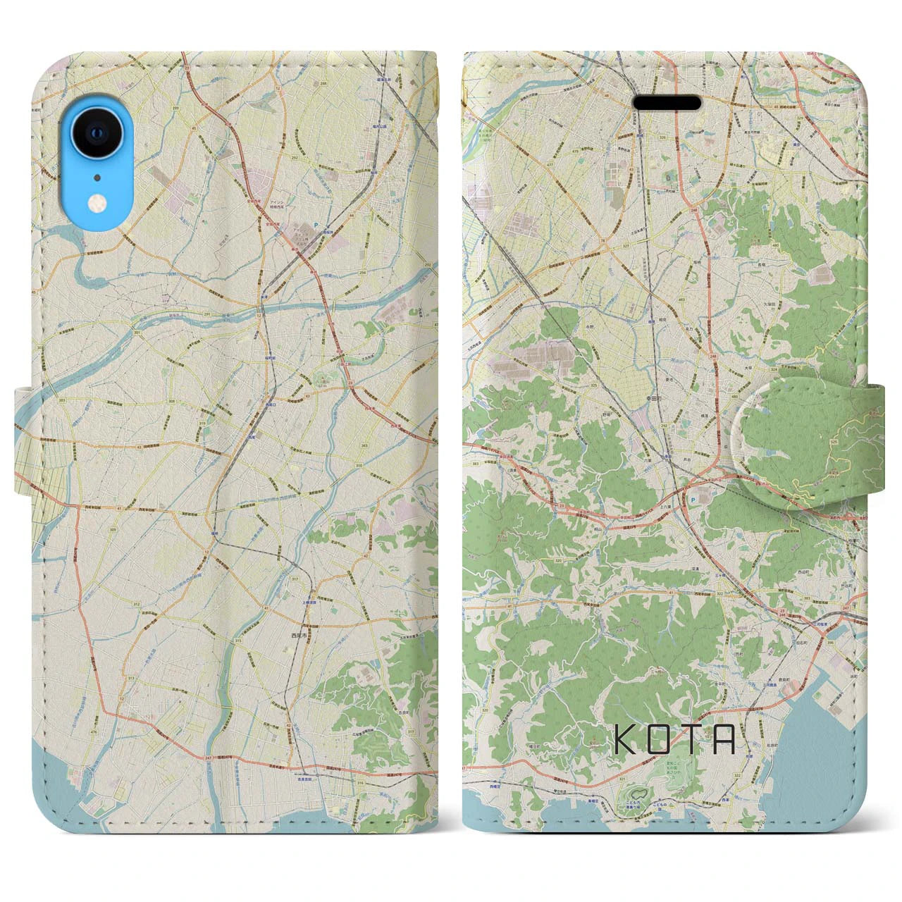 【幸田】地図柄iPhoneケース（手帳両面タイプ・ナチュラル）iPhone XR 用