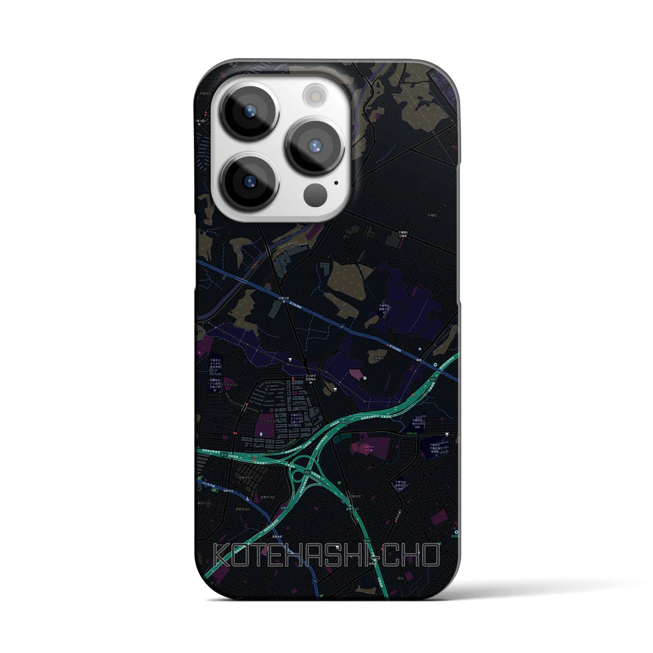 【犢橋町】地図柄iPhoneケース（バックカバータイプ・ブラック）iPhone 14 Pro 用