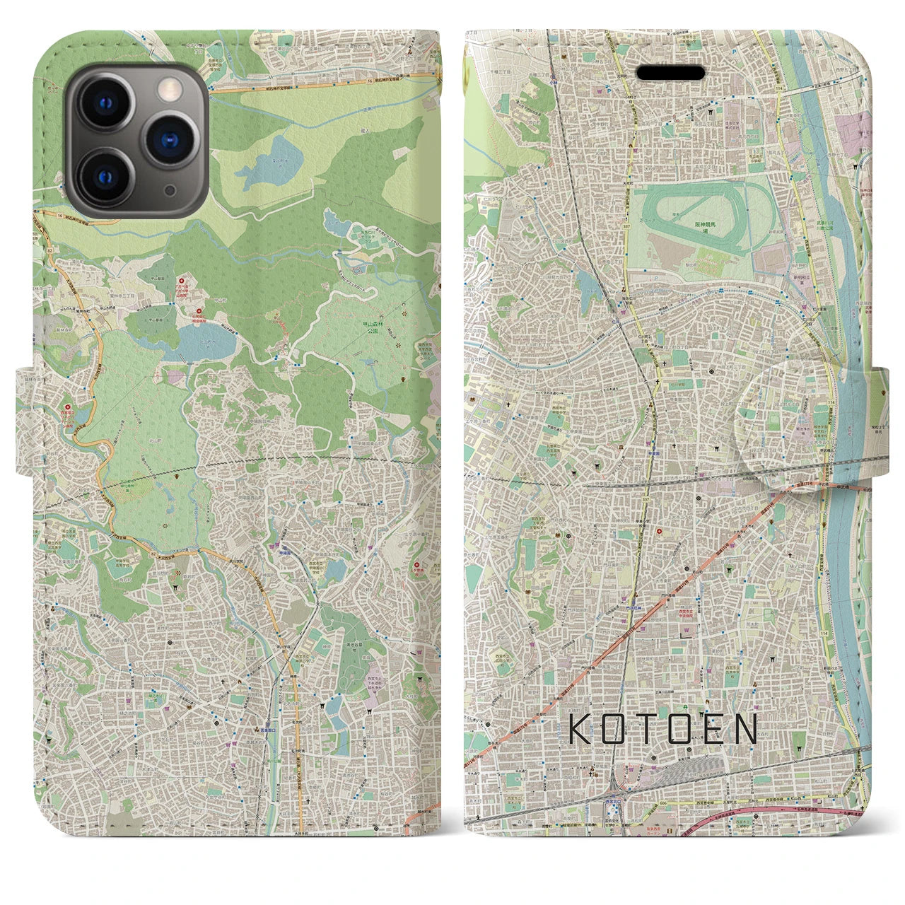 【甲東園】地図柄iPhoneケース（手帳両面タイプ・ナチュラル）iPhone 11 Pro Max 用