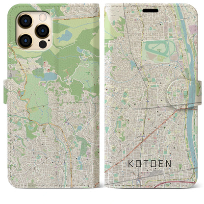【甲東園（兵庫県）】地図柄iPhoneケース（手帳タイプ）ナチュラル・iPhone 12 Pro Max 用