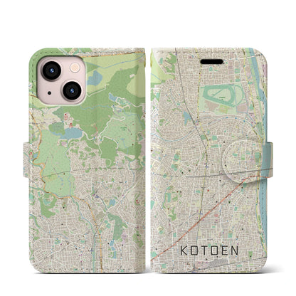 【甲東園（兵庫県）】地図柄iPhoneケース（手帳タイプ）ナチュラル・iPhone 13 mini 用