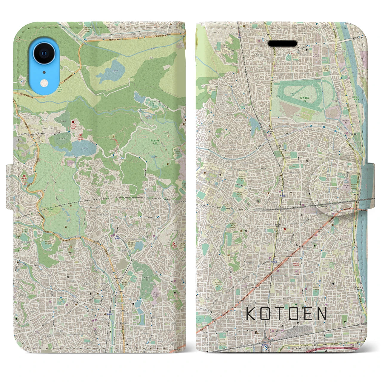 【甲東園】地図柄iPhoneケース（手帳両面タイプ・ナチュラル）iPhone XR 用