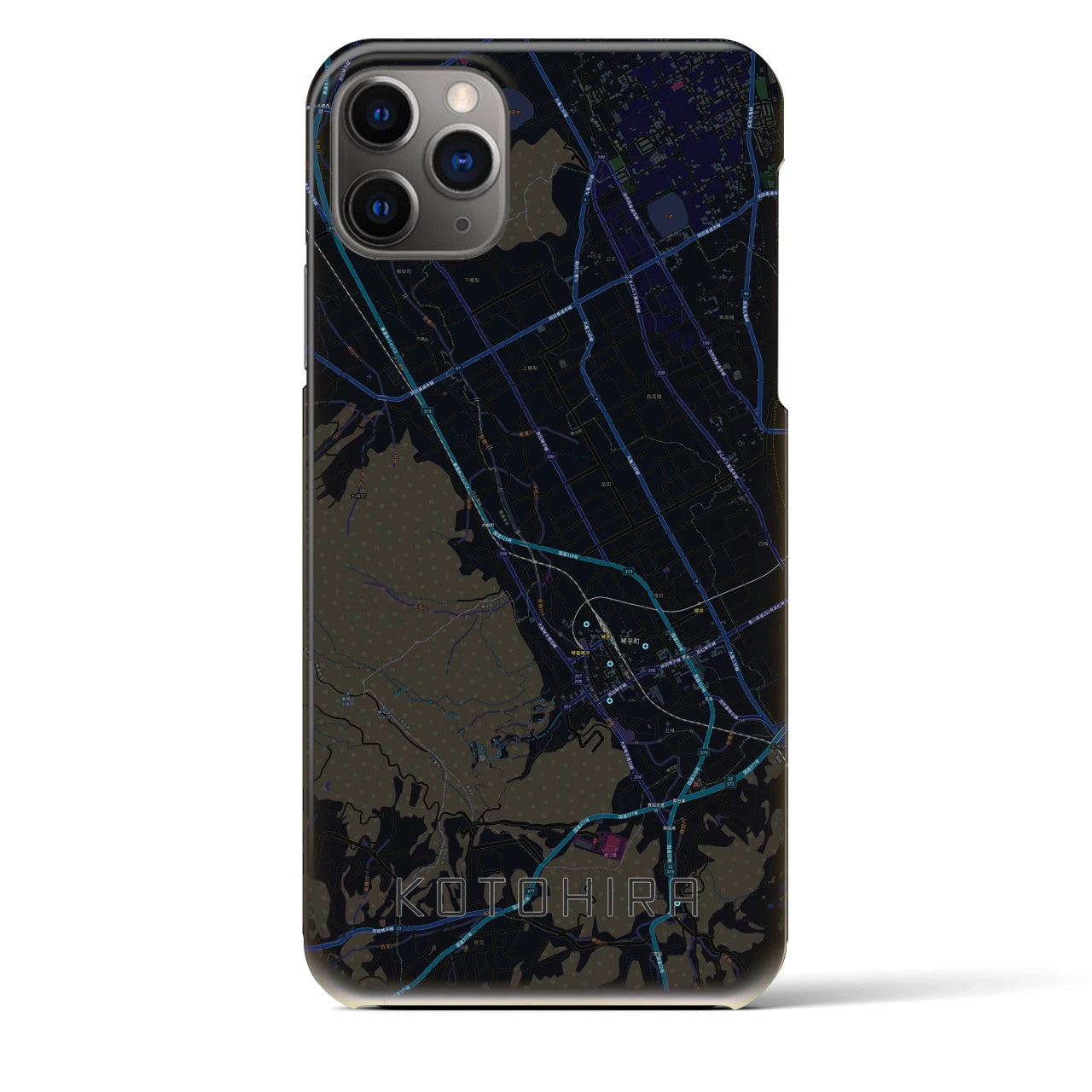 【琴平】地図柄iPhoneケース（バックカバータイプ・ブラック）iPhone 11 Pro Max 用