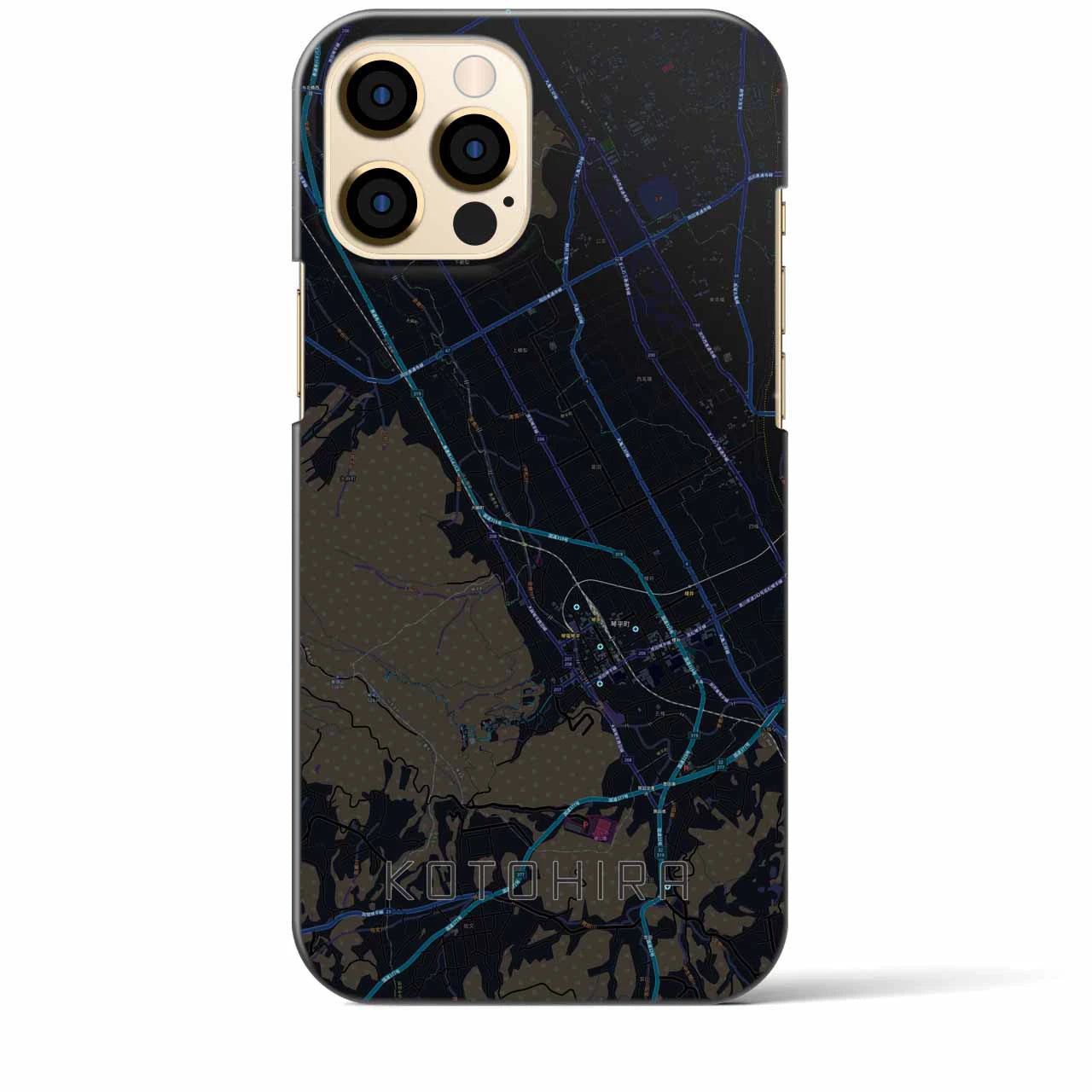 【琴平】地図柄iPhoneケース（バックカバータイプ・ブラック）iPhone 12 Pro Max 用