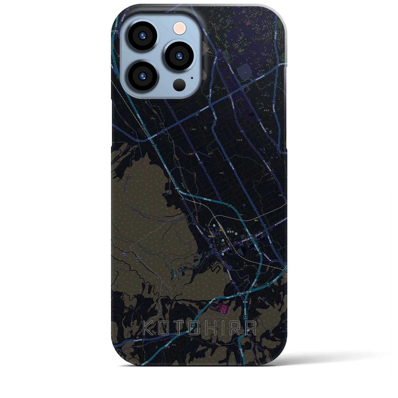 【琴平】地図柄iPhoneケース（バックカバータイプ・ブラック）iPhone 13 Pro Max 用