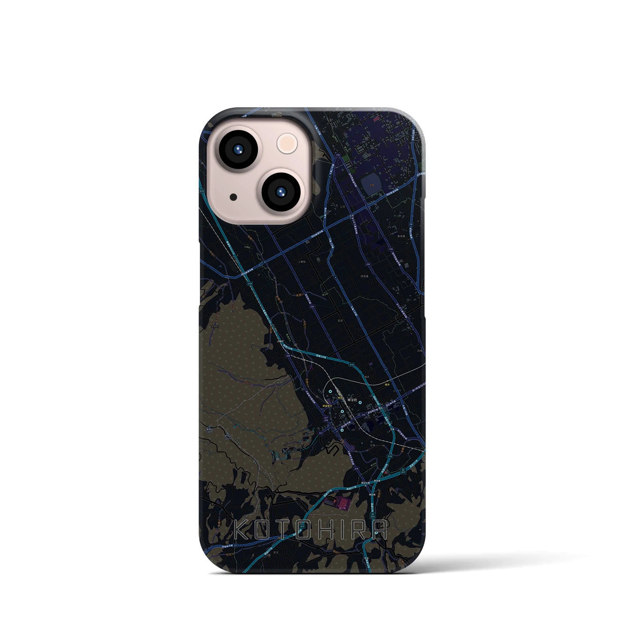 【琴平】地図柄iPhoneケース（バックカバータイプ・ブラック）iPhone 13 mini 用