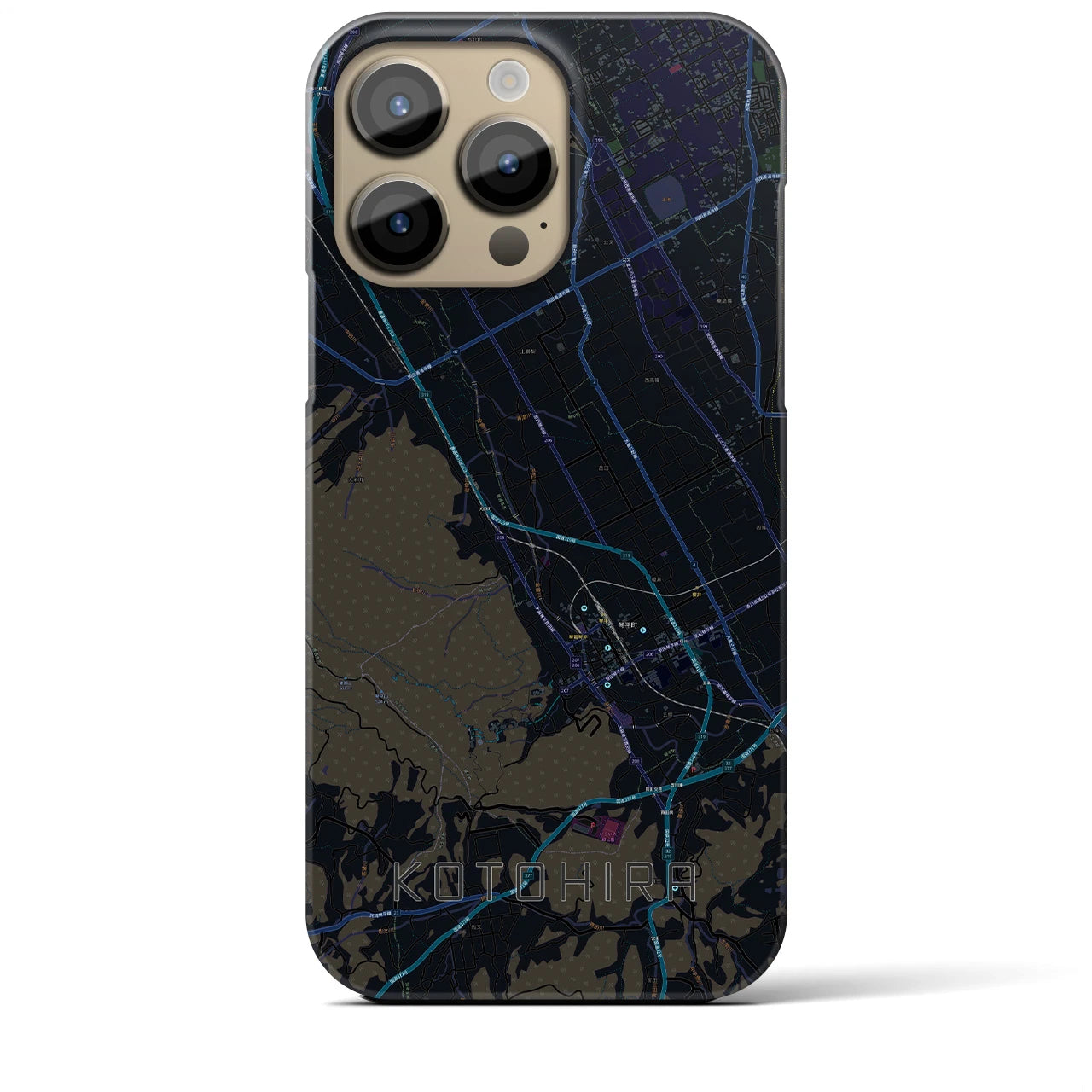 【琴平】地図柄iPhoneケース（バックカバータイプ・ブラック）iPhone 14 Pro Max 用