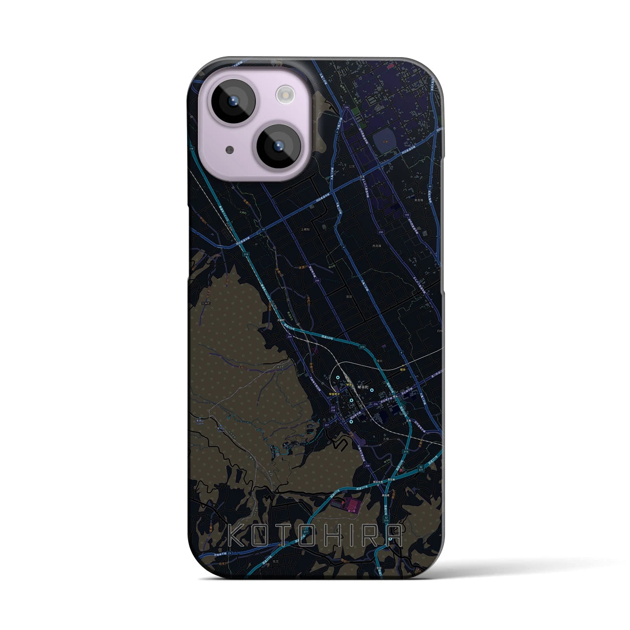 【琴平】地図柄iPhoneケース（バックカバータイプ・ブラック）iPhone 14 用