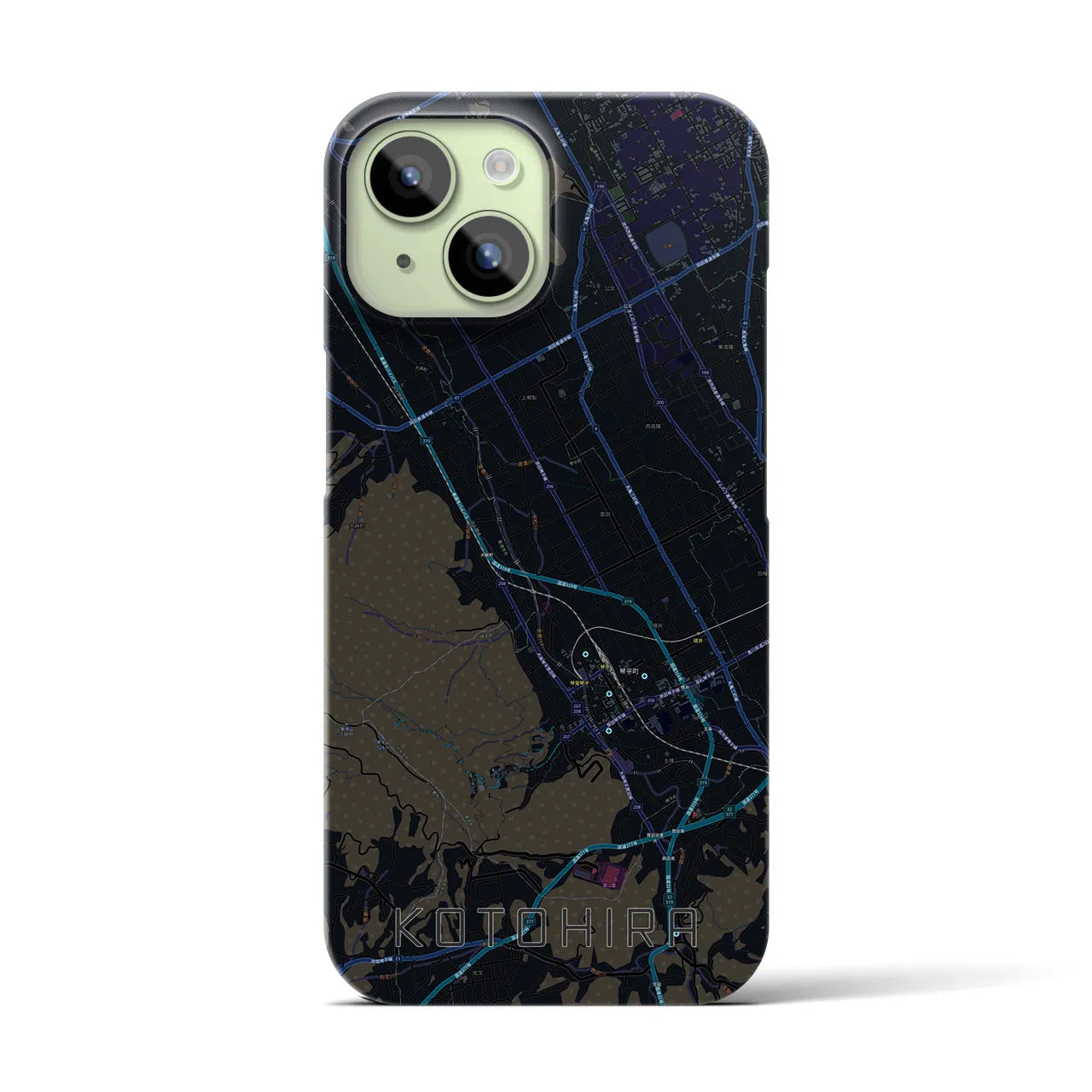 【琴平】地図柄iPhoneケース（バックカバータイプ・ブラック）iPhone 15 用