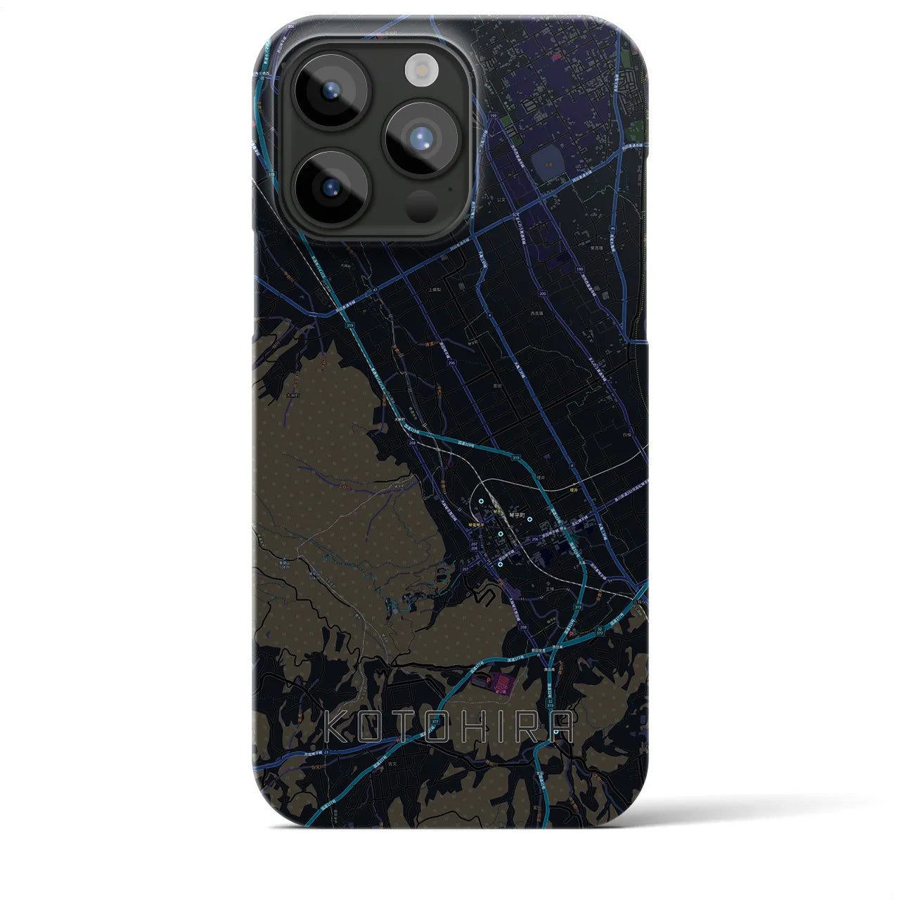 【琴平】地図柄iPhoneケース（バックカバータイプ・ブラック）iPhone 15 Pro Max 用