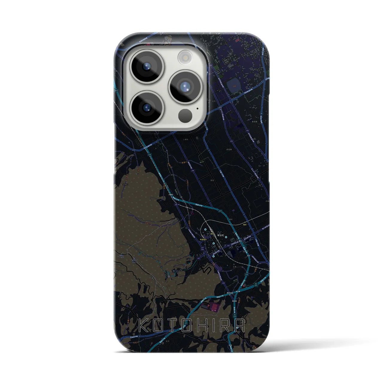 【琴平】地図柄iPhoneケース（バックカバータイプ・ブラック）iPhone 15 Pro 用