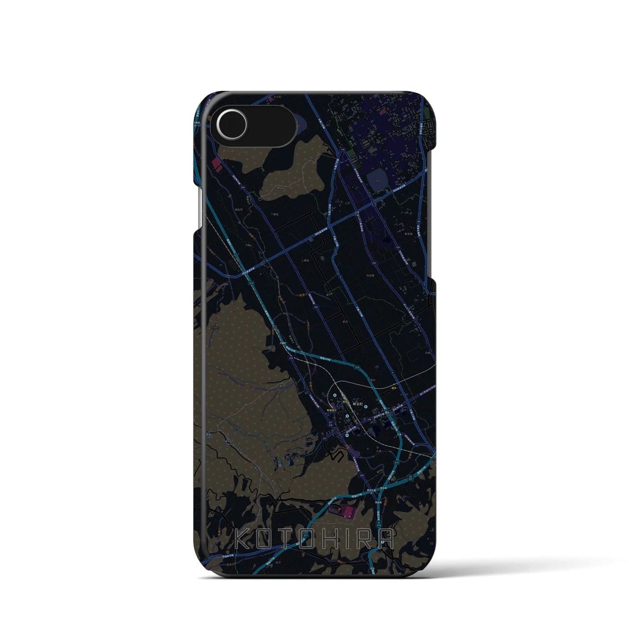 【琴平】地図柄iPhoneケース（バックカバータイプ・ブラック）iPhone SE（第3 / 第2世代） / 8 / 7 / 6s / 6 用