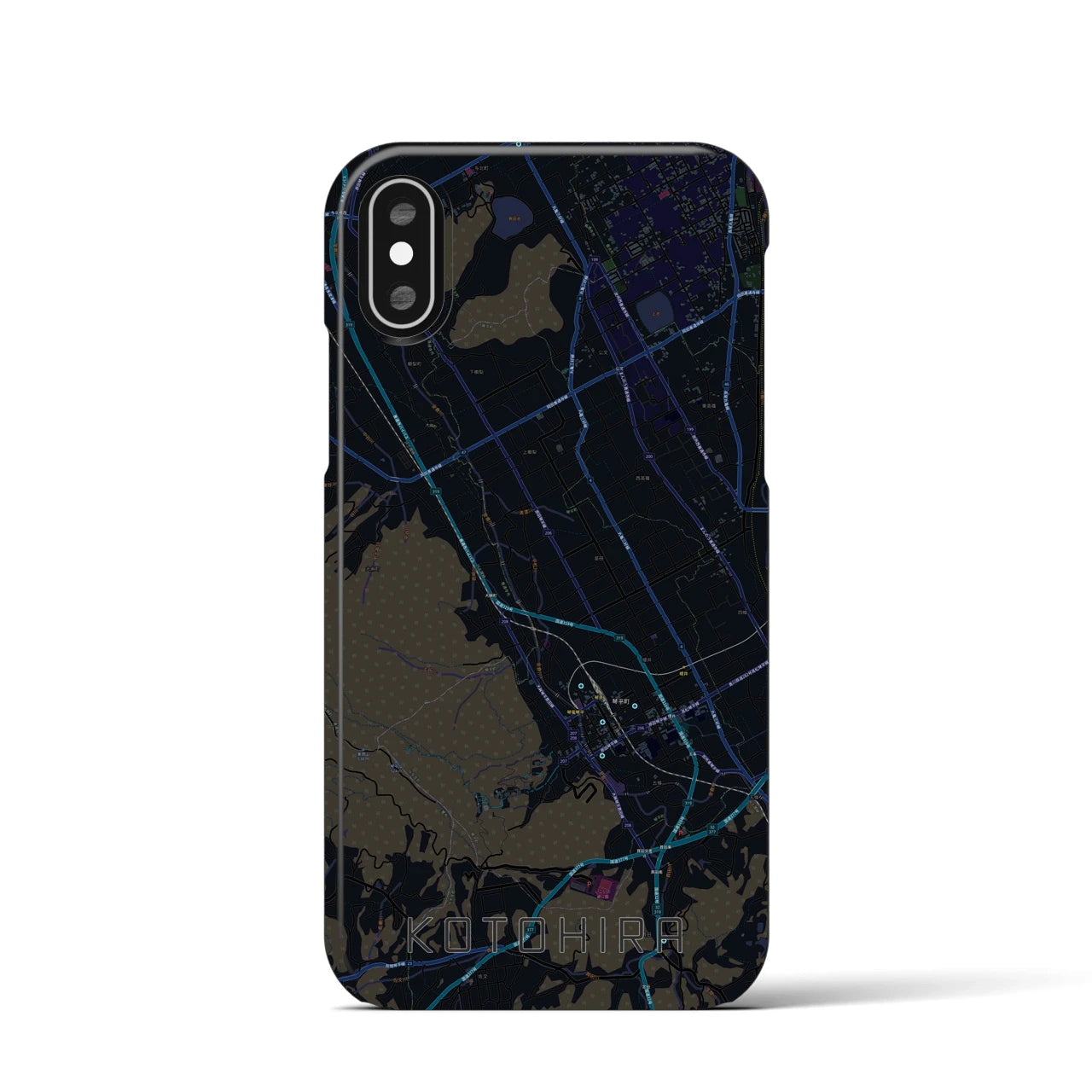 【琴平】地図柄iPhoneケース（バックカバータイプ・ブラック）iPhone XS / X 用