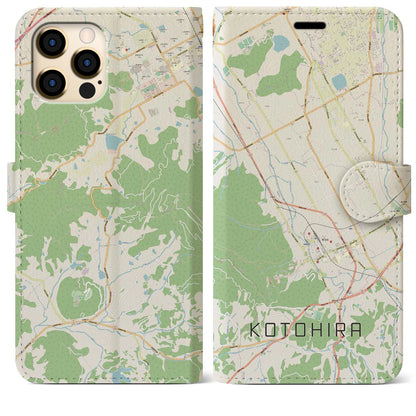 【琴平（香川県）】地図柄iPhoneケース（手帳タイプ）ナチュラル・iPhone 12 Pro Max 用
