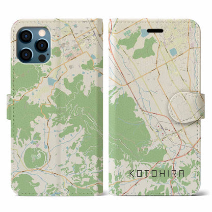 【琴平（香川県）】地図柄iPhoneケース（手帳タイプ）ナチュラル・iPhone 12 / 12 Pro 用