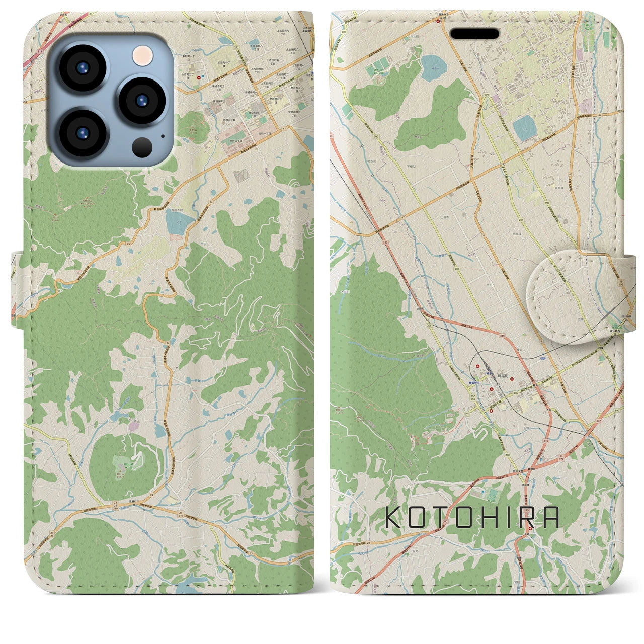 【琴平】地図柄iPhoneケース（手帳両面タイプ・ナチュラル）iPhone 13 Pro Max 用