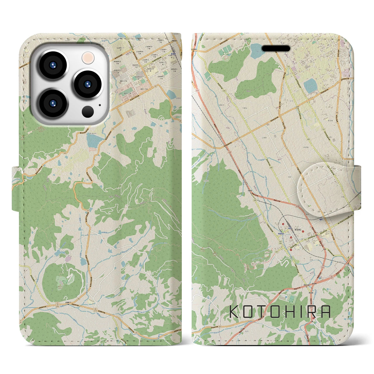 【琴平】地図柄iPhoneケース（手帳両面タイプ・ナチュラル）iPhone 13 Pro 用